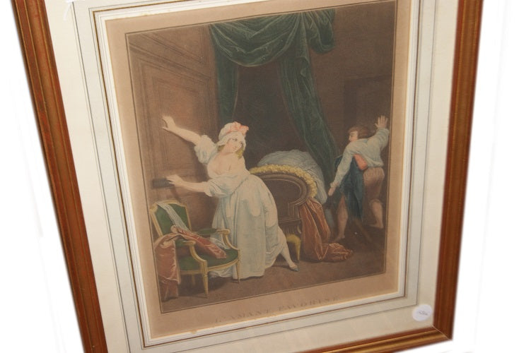 Coppia di stampe francesi del 1800 Con personaggi Stampe Antiche a colori