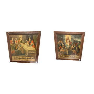 Rare tableau religieux français double face du XVIIIe siècle – Purification de la Vierge et Résurrection du Christ