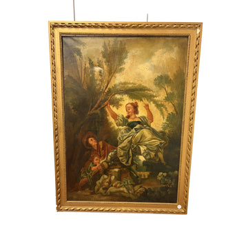 Großes französisches Gemälde des 19. Jahrhunderts nach Fragonard – Galante Szene im Rokoko-Stil