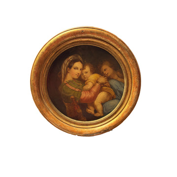 Französisches antikes Gemälde nach Raffael – Madonna della Seggiola mit Kind und Johannes