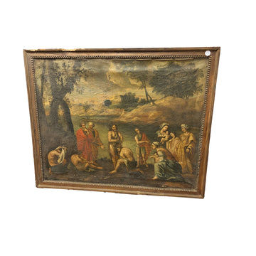 Tableau ancien français – Saint Jean-Baptiste prêchant dans le désert – Fin XVIIe/Début XVIIIe siècle