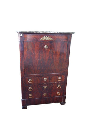 Beautiful large secretaire from the early 19th century in mahogany feather with marble top