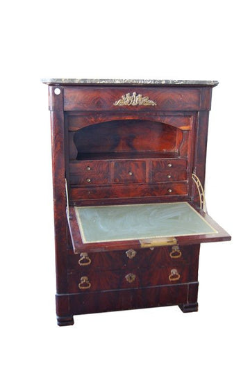Beautiful large secretaire from the early 19th century in mahogany feather with marble top