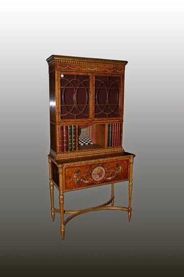 Stupenda vetrinetta cabinet Sheraton del 1700 con pitture