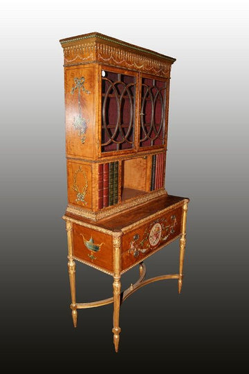 Stupenda vetrinetta cabinet Sheraton del 1700 con pitture