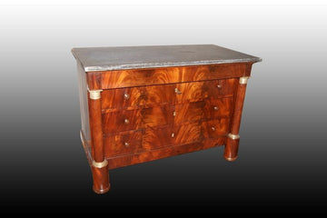 Antique French chest of drawers from the 19th century, Empire style in cherry wood and marble