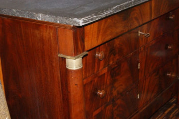 Antique French chest of drawers from the 19th century, Empire style in cherry wood and marble