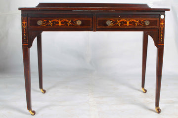 Antique small English writing desk from the 1800s, Victorian style with inlays