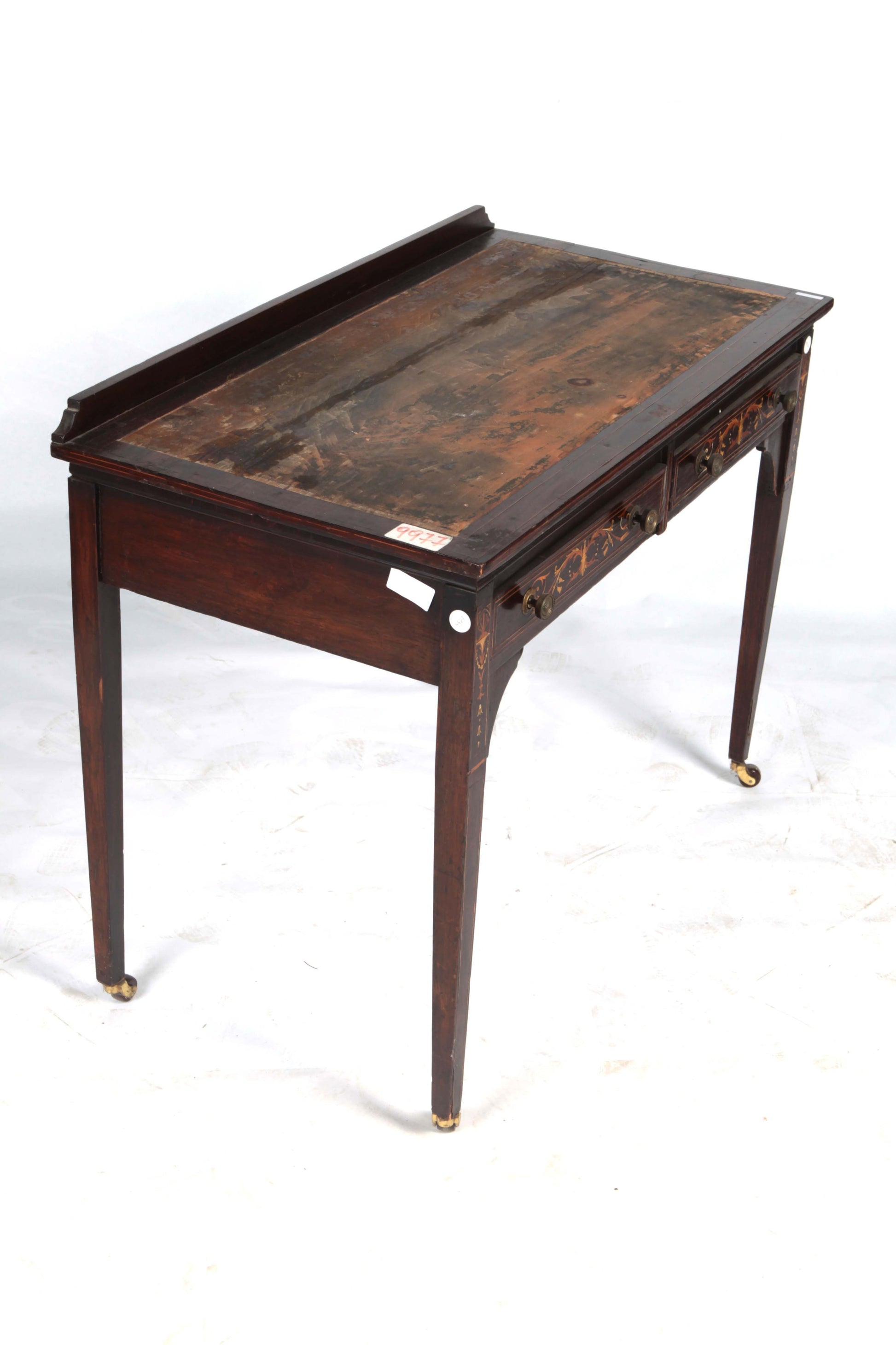 Antica piccola scrivania scrittoio inglese del 1800 stile Vittoriano con intarsi