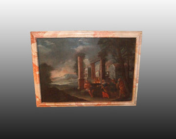 Huile sur toile ancienne des années 1700 représentant une scène biblique