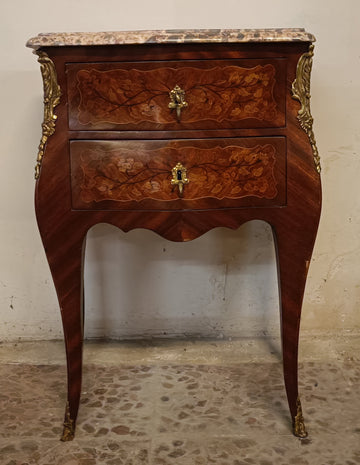 19th century French bedside table with marble and Louis XV bronzes