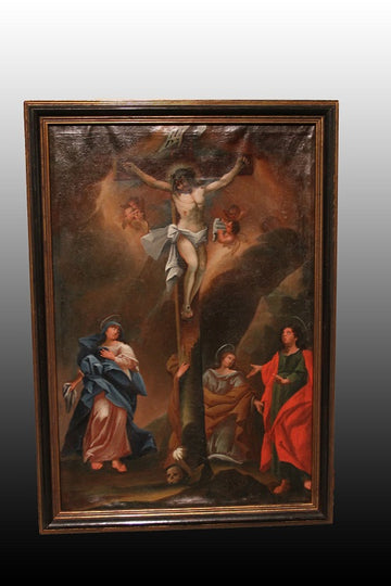 Olio su tela francese del 1700 Raffigurante Crocifissione
