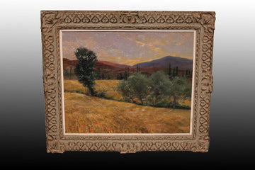 Olio su tela paesaggio campestre Firmato Agapito Casas Abarca (Barcellona, 1874-1964)