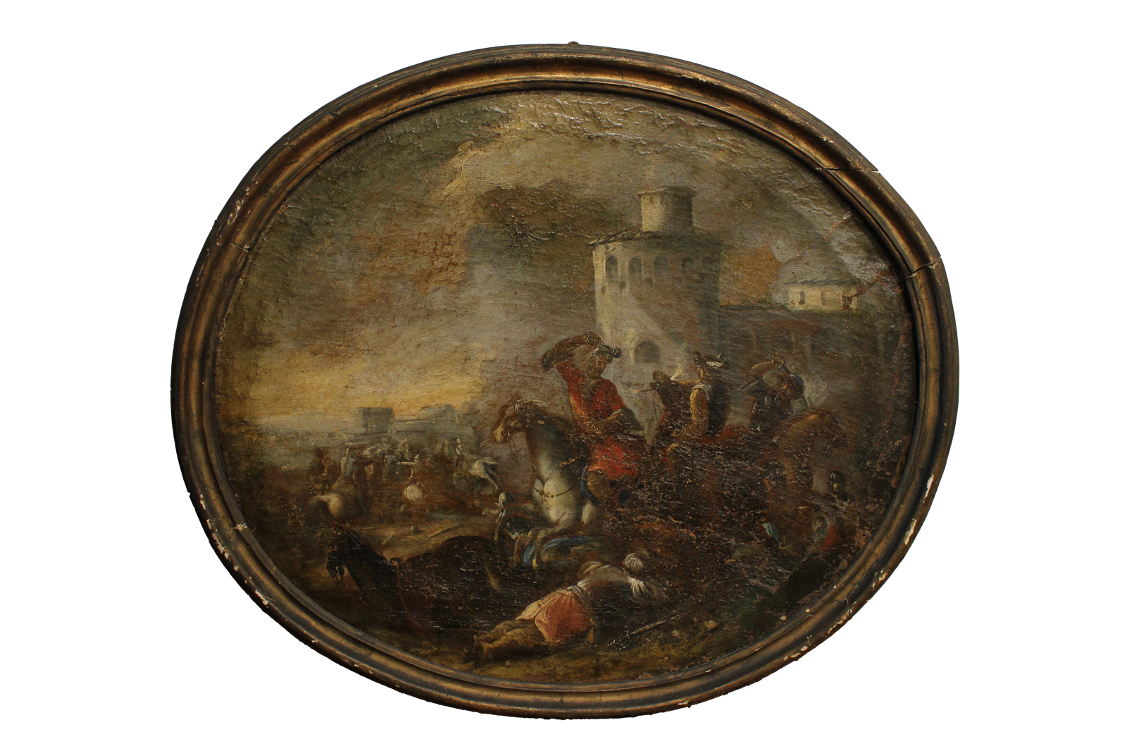 Huile sur toile représentant une scène de bataille - France - XVIIe siècle