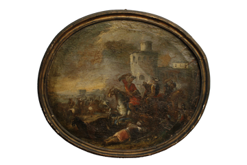 Huile sur toile représentant une scène de bataille - France - XVIIe siècle