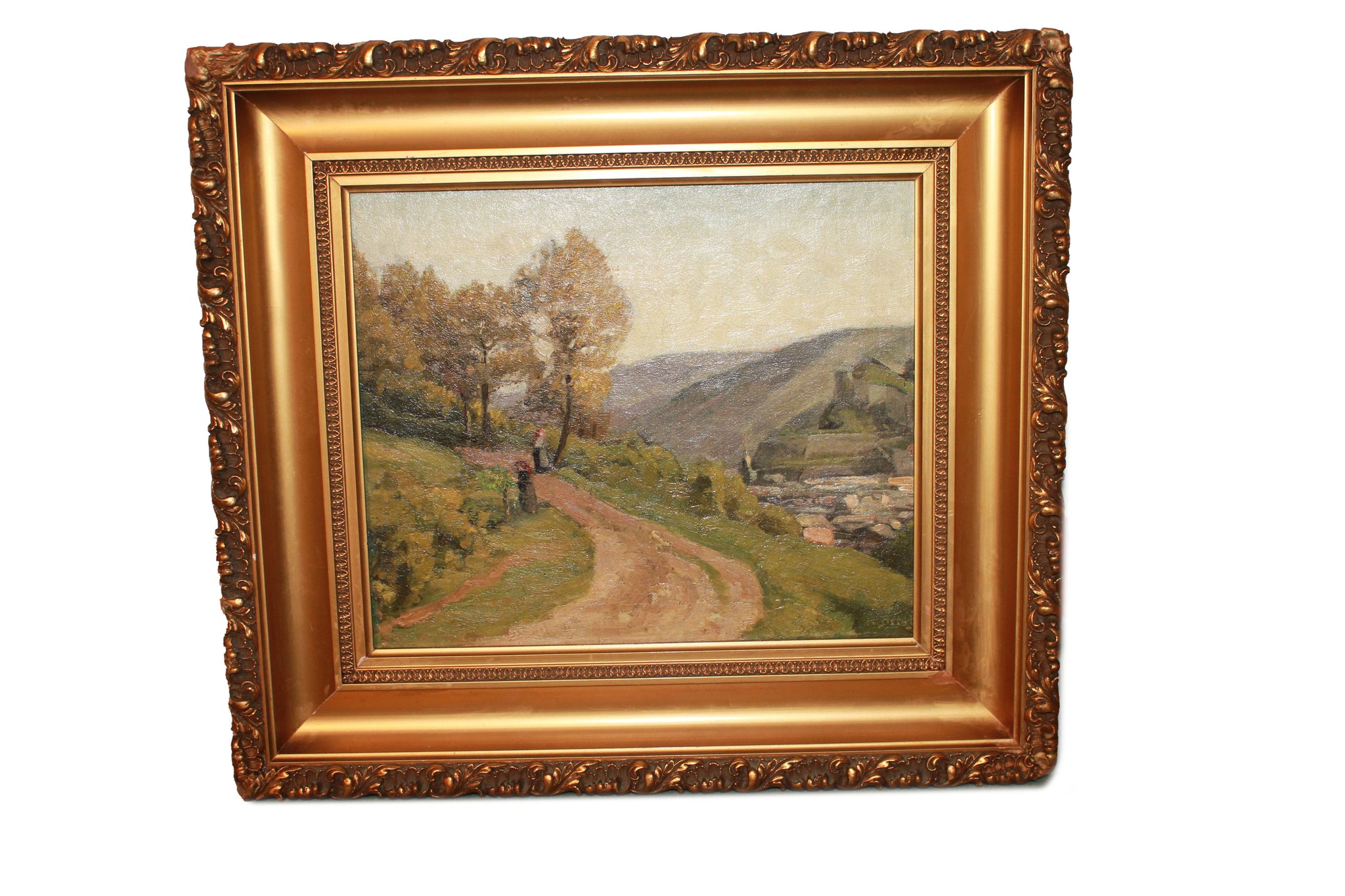 Französisches Öl auf Holz aus dem späten 19. Jahrhundert – Ländliche Landschaft