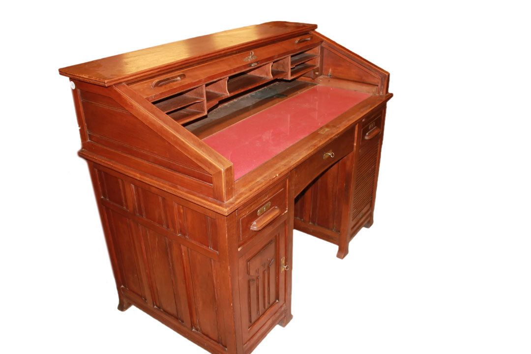Bureau à Cylindre Américain du Début des Années 1900 en Noyer