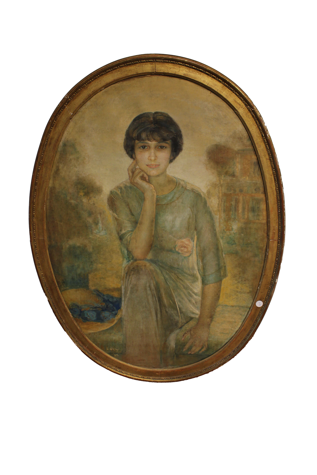Portrait à l'huile sur toile d'une jeune fille de style Art nouveau - XXe siècle
