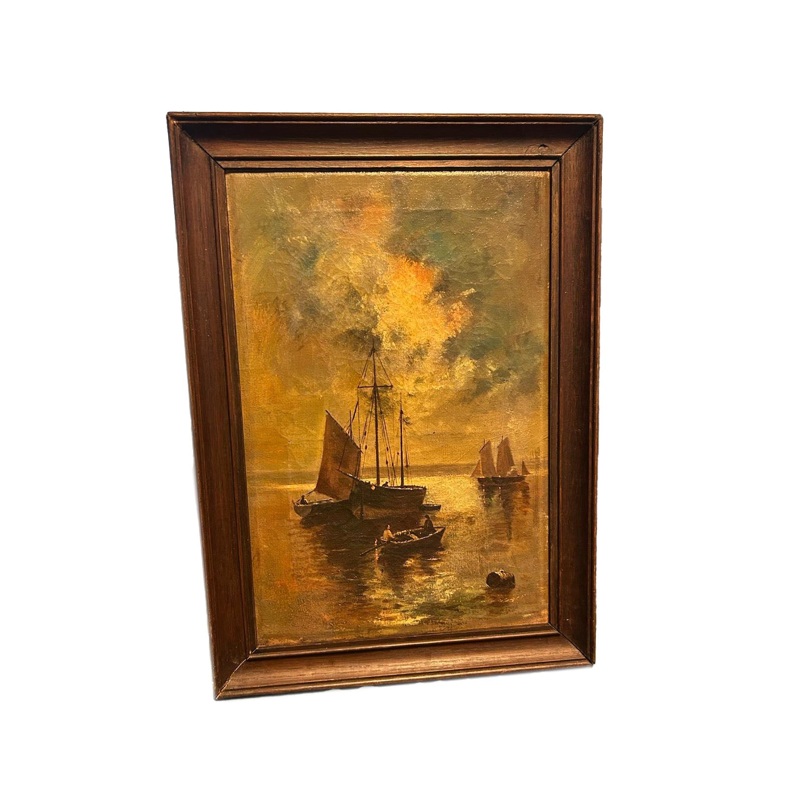Olio su tela francese della seconda metà dell’800 – Marina notturna con veliero al chiaro di luna