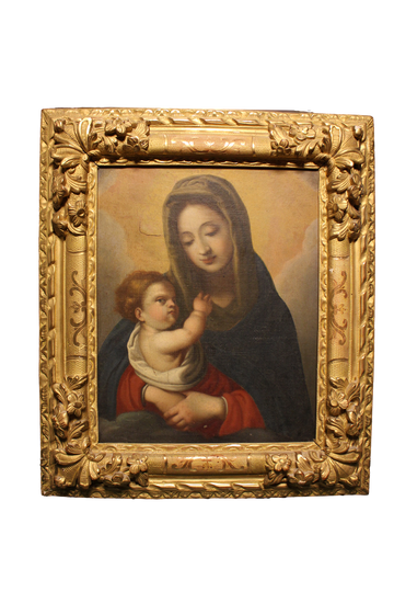Huile sur toile représentant la Vierge à l'Enfant - XVIIIe siècle