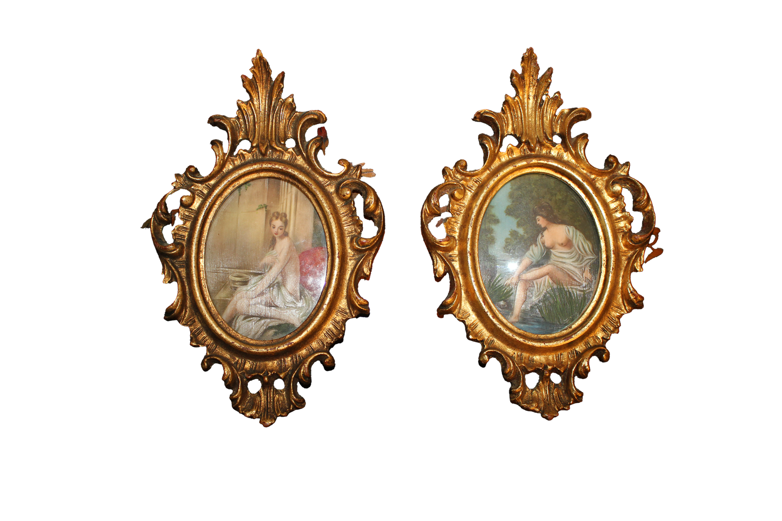 Paire de petits tableaux sous cadres dorés - XXe siècle