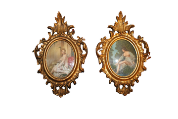 Paire de petits tableaux sous cadres dorés - XXe siècle