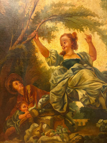Dipinto a olio su tela, XIX secolo: "L'altalena", scena galante di gusto rococò da Fragonard