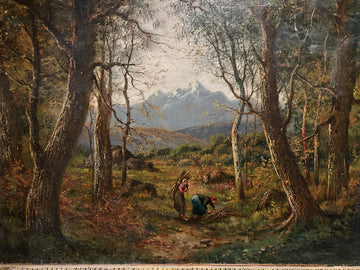 Olio su Tela Francese les fagotieres en foret XIX secolo