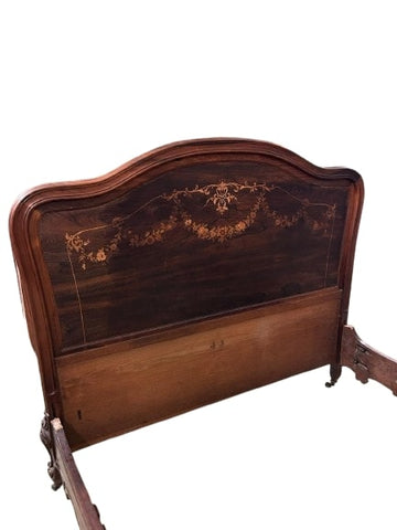 Letto Francese del 1800 Stile Luigi XV in Legno di Palissandro Riccamente Intarsiato