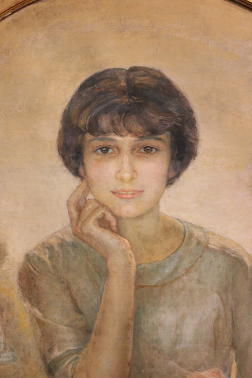 Portrait à l'huile sur toile d'une jeune fille de style Art nouveau - XXe siècle