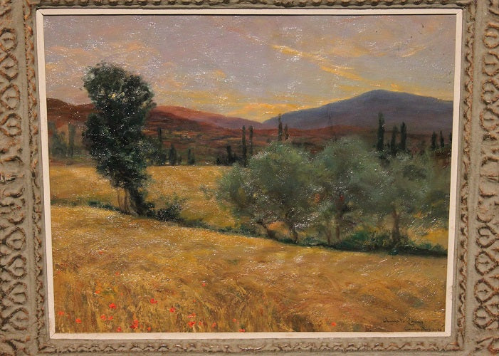 Olio su tela paesaggio campestre Firmato Agapito Casas Abarca (Barcellona, 1874-1964)