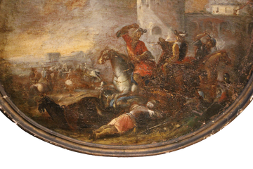 Huile sur toile représentant une scène de bataille - France - XVIIe siècle