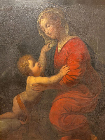 Madonna con Bambino (tipo "Vierge au voile") – Olio su tela antico, in ricca cornice dorata a pastiglia