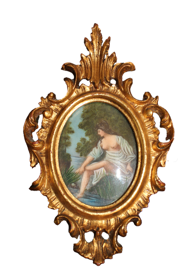 Paire de petits tableaux sous cadres dorés - XXe siècle