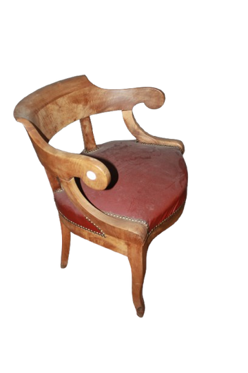 Poltrona a Pozzetto da Scrivania Stile Impero in Massello di noce e seduta in pelle