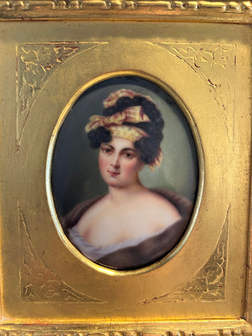 Dipinto su Miniatura Dama XIX secolo con Cornice Dorata | Arte Antica