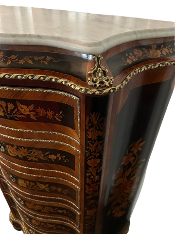 Settimino Francese Stile Napoleone III del 1800 Riccamente Intarsiato