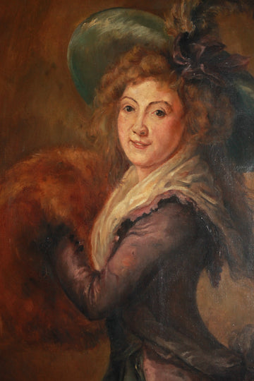 Olio su Tela raffigurante Giovane Dama con Cappello Firmato 1908