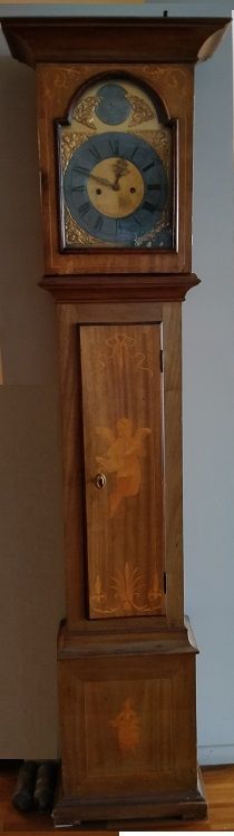 Orologio a pendolo in noce con intarsi stile Biedermeier 