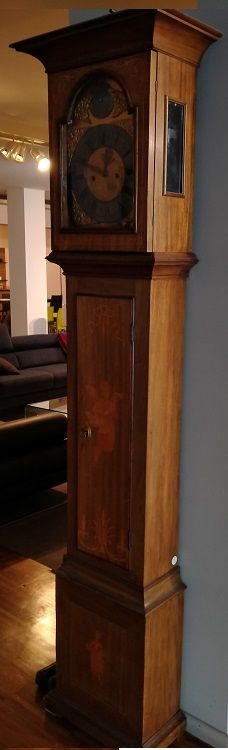 Orologio a pendolo in noce con intarsi stile Biedermeier 