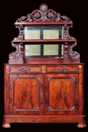 Belgian Sideboards in mahogany and mahogany feather with Louis Philippe carvings