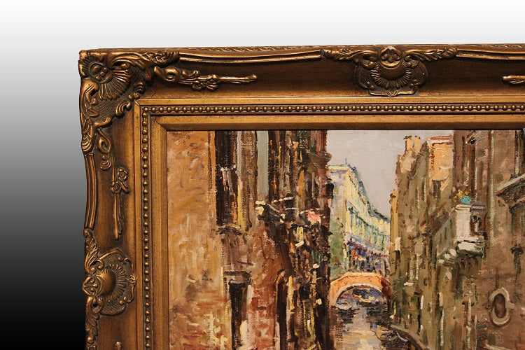 Olio su tela italiano XX secolo Raffigurante Veduta di Venezia Firmato