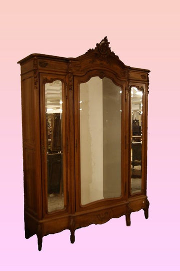 Large 3-door wardrobe with Louis Philippe style mirror from the 1800s