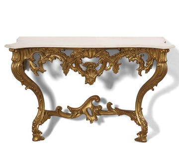 Carved and Gilded Console with White Marble Top, Early 20th Century, 130x55x86 cm