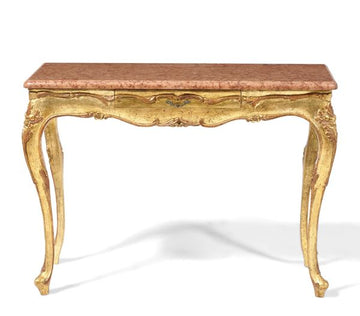 Carved and Gilded Wood Console with Red Verona Marble Top, Early 20th Century, 120x50x85 cm