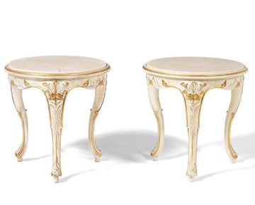 Paire de Tables d'Appoint en Bois Sculpté et Peint avec Plateaux en Marbre, Début du XXe Siècle