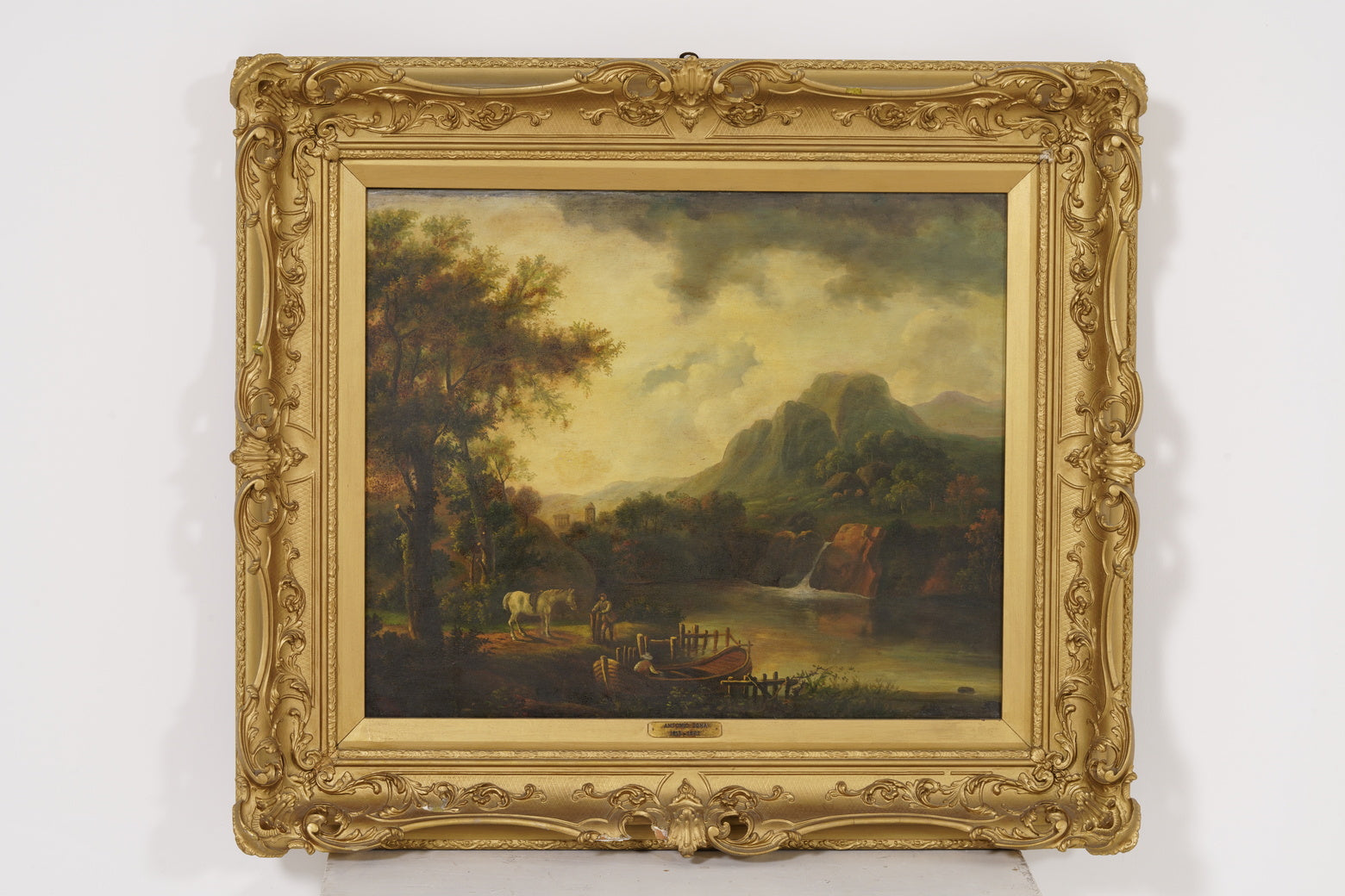 Paesaggio con Fiume: Dipinto del XIX Secolo in Olio su Tela 104x93 cm
