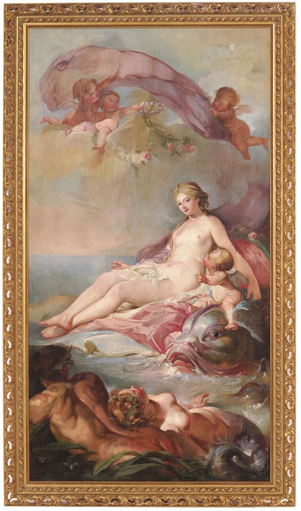 Galatea: Gemälde der Schule des 20. Jahrhunderts in Öl auf Leinwand 190x102 cm