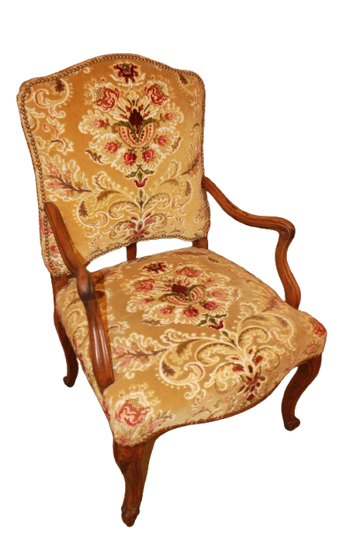 Pair of French High-Back Armchairs in Walnut with Damask Upholstery – Mid-19th Century