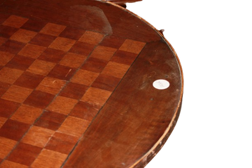 French Circular Drop-Leaf Table with Chessboard Inlay – Directoire Style, Late 19th Century